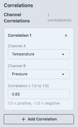 Correaltions configuration panel